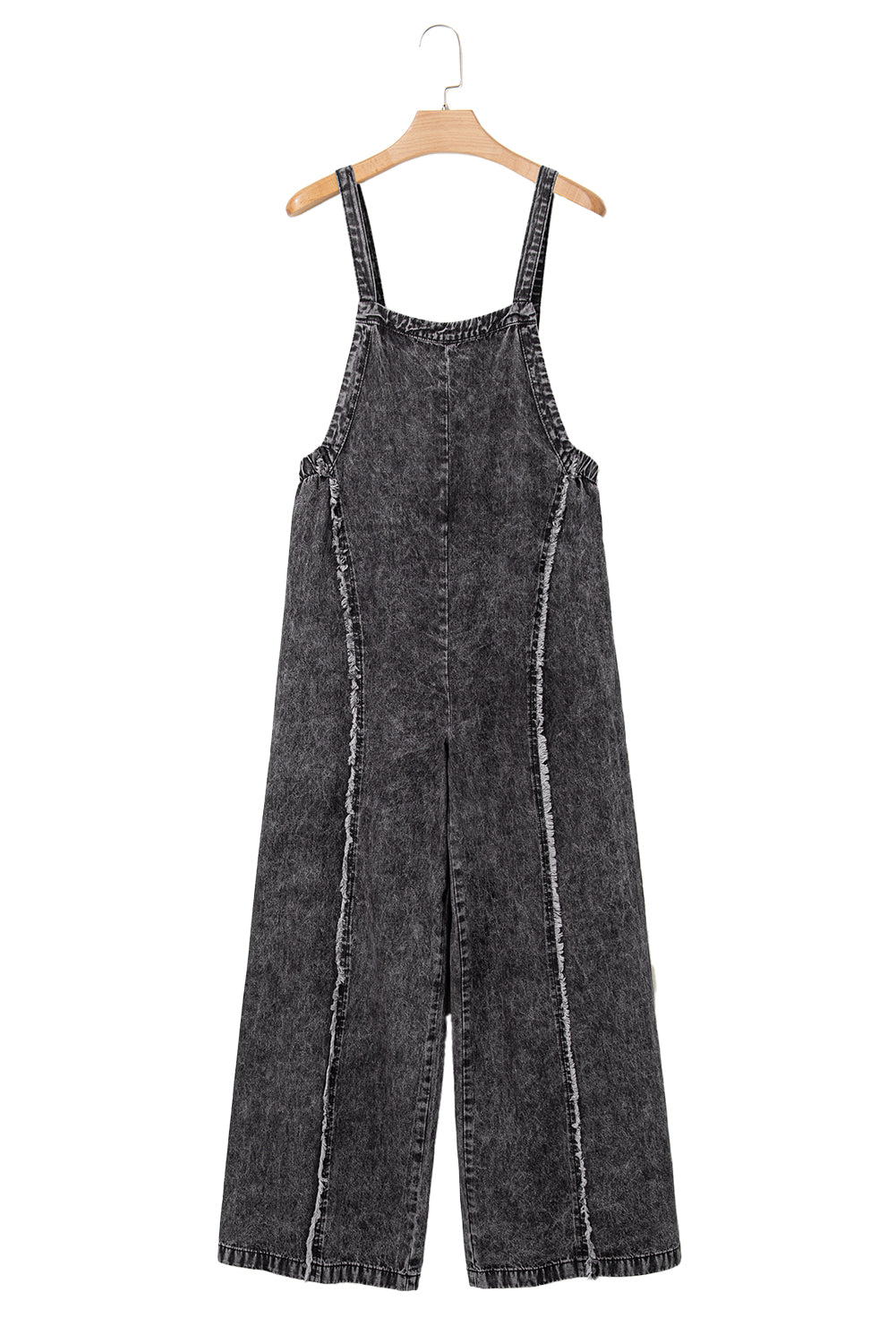 Dark Grey Light Wash Frayed Exposed Seam Wide Leg Denim Overall-Bottoms/Jumpsuits & Rompers-[Adult]-[Female]-2022 Online Blue Zone Planet