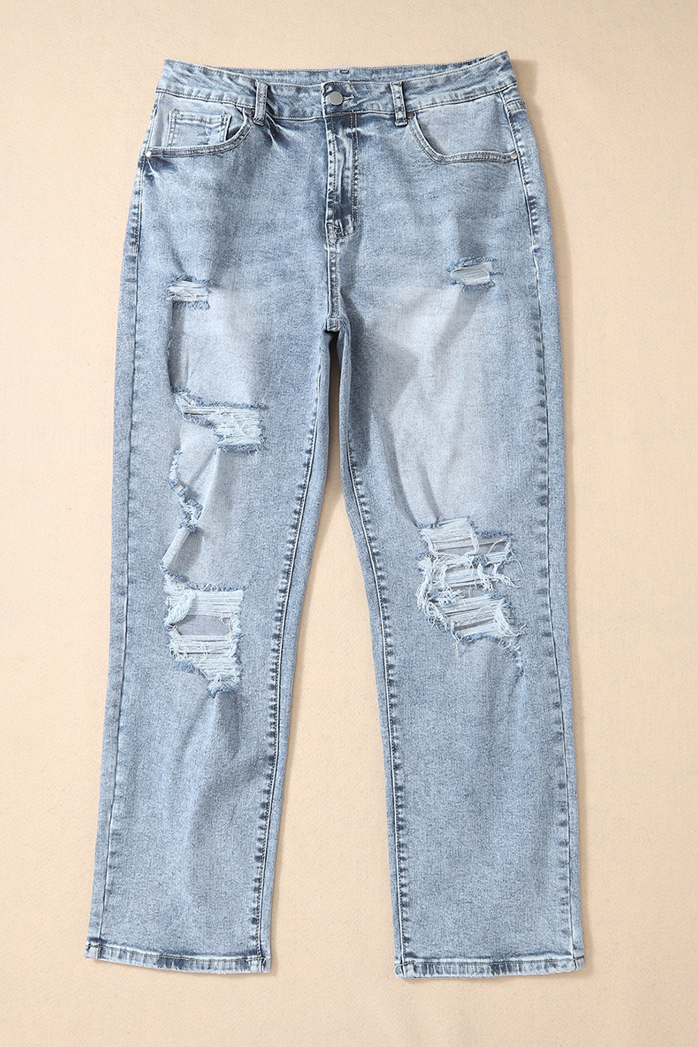 Sky Blue Light Wash Frayed Slim Fit High Waist Jeans-Bottoms/Jeans-[Adult]-[Female]-2022 Online Blue Zone Planet