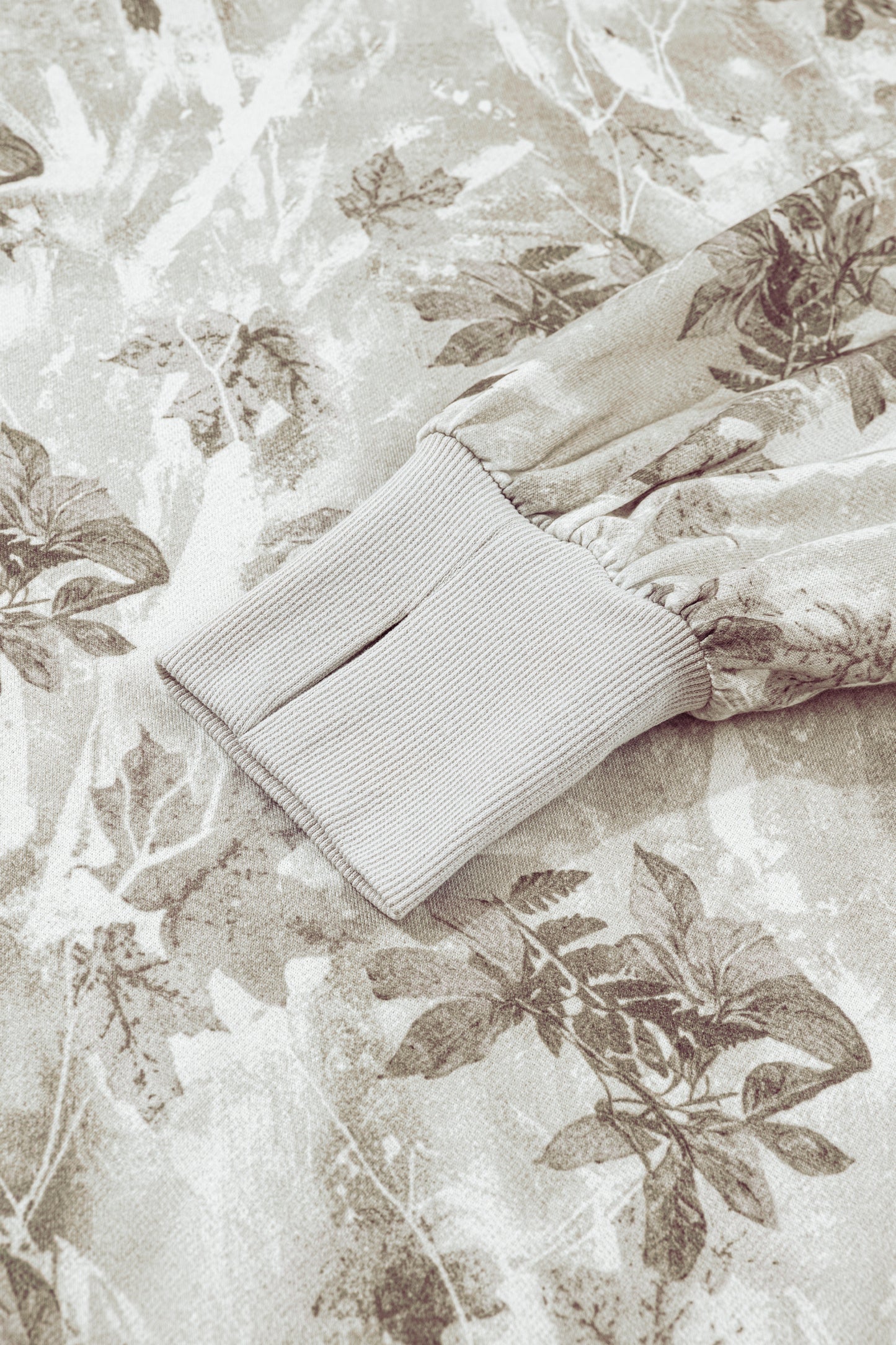 Gray Leafy Camo Print Exposed Seam Patchwork Baggy Slit Sweatshirt-Tops/Sweatshirts & Hoodies-[Adult]-[Female]-2022 Online Blue Zone Planet