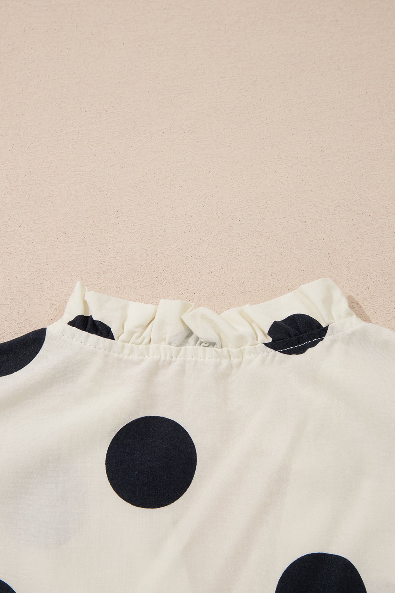 Apricot Casual Polka Dot V-Neck Ruffle Short Sleeve Shift Blouse-Tops/Blouses & Shirts-[Adult]-[Female]-2022 Online Blue Zone Planet