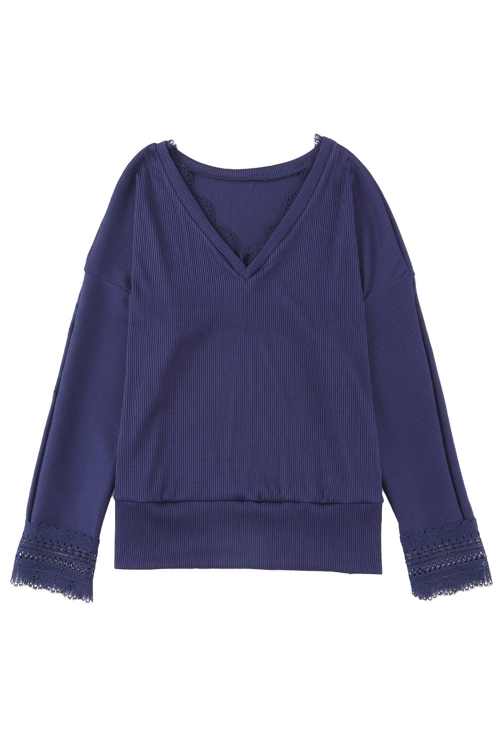 Lace Detail V-Neck Long Sleeve T-Shirt-TOPS / DRESSES-[Adult]-[Female]-2022 Online Blue Zone Planet