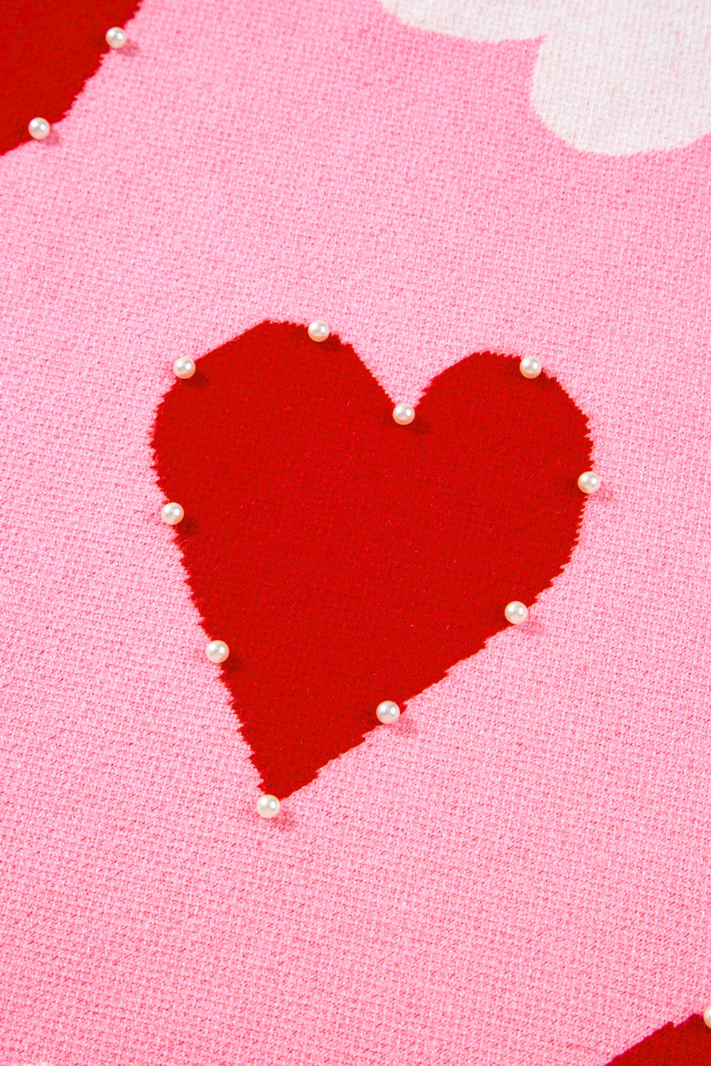 Pink Pearl Embellished Heart Pattern Valentines Day Sweater-TOPS / DRESSES-[Adult]-[Female]-2022 Online Blue Zone Planet