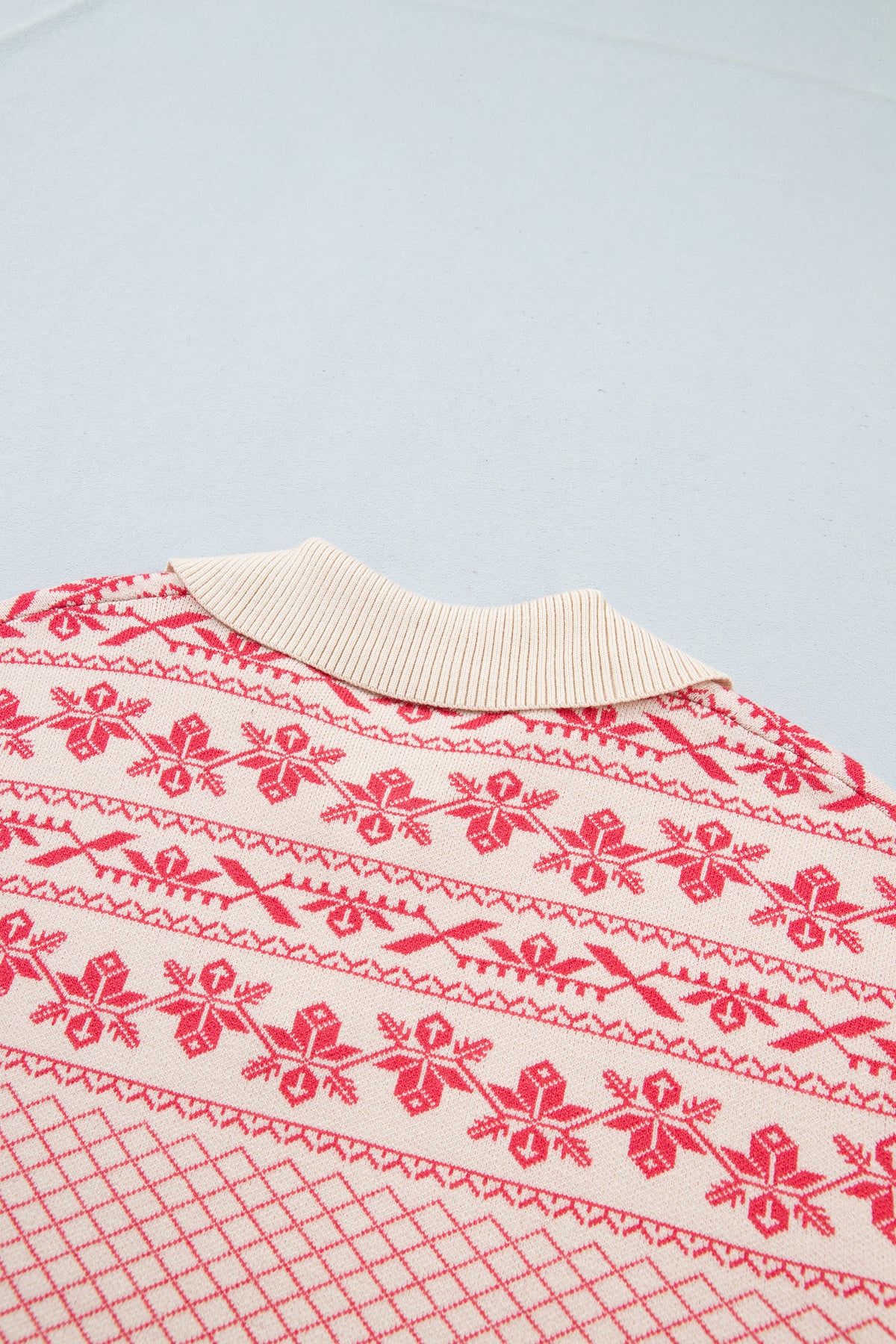 Sachet Pink Cozy Abstract Print Button Stand Neck Casual Sweater-TOPS / DRESSES-[Adult]-[Female]-2022 Online Blue Zone Planet
