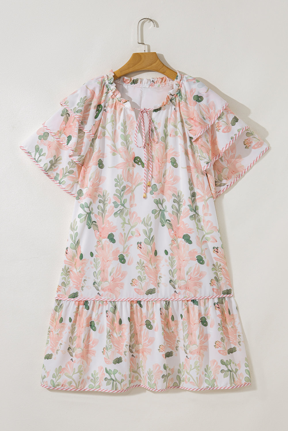 Pink Plus Size Floral Print Striped Detail Short Summer Dress-TOPS / DRESSES-[Adult]-[Female]-2022 Online Blue Zone Planet