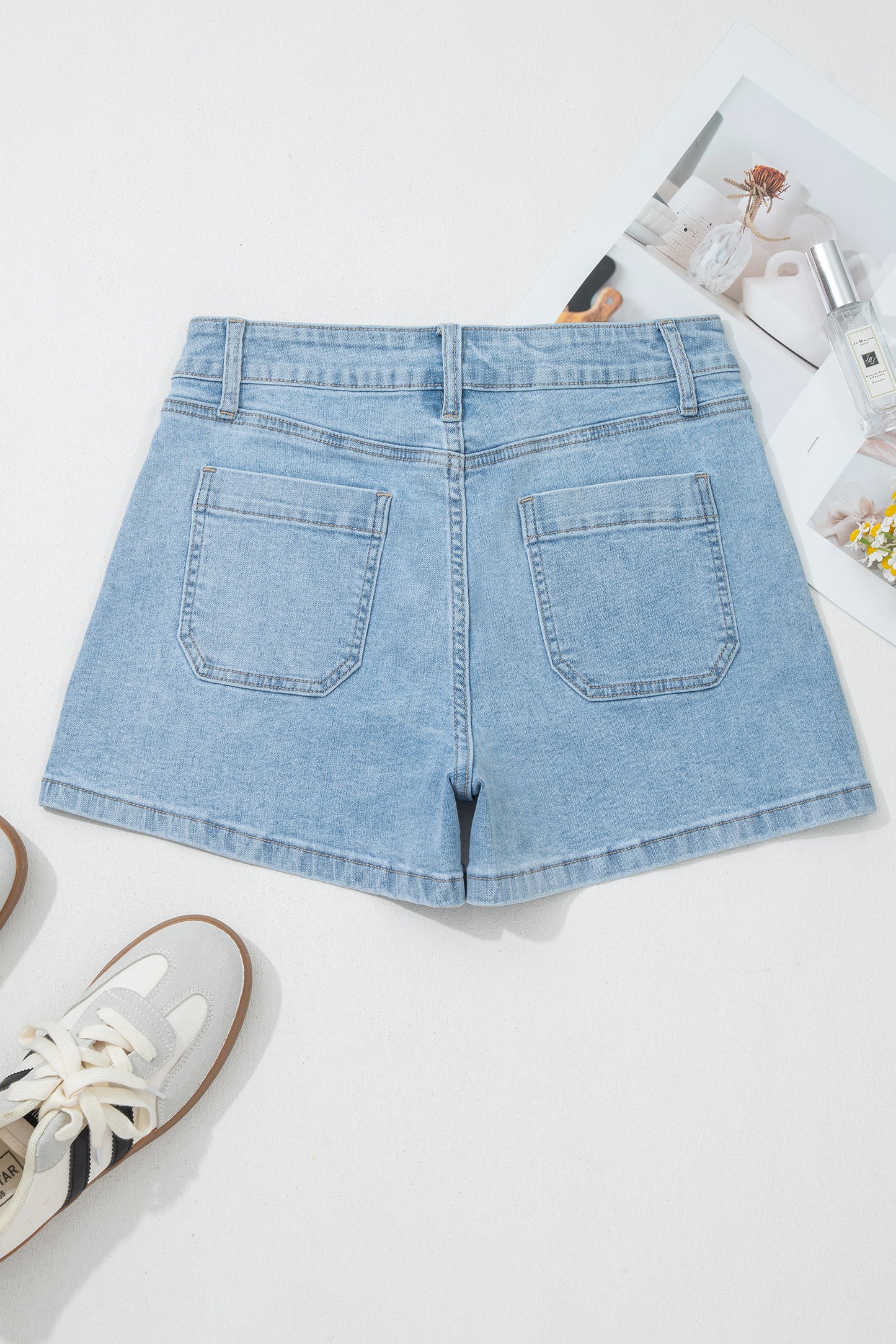 Myosotis High Rise Patch Pocket Denim Shorts-Bottoms/Denim Shorts-[Adult]-[Female]-2022 Online Blue Zone Planet