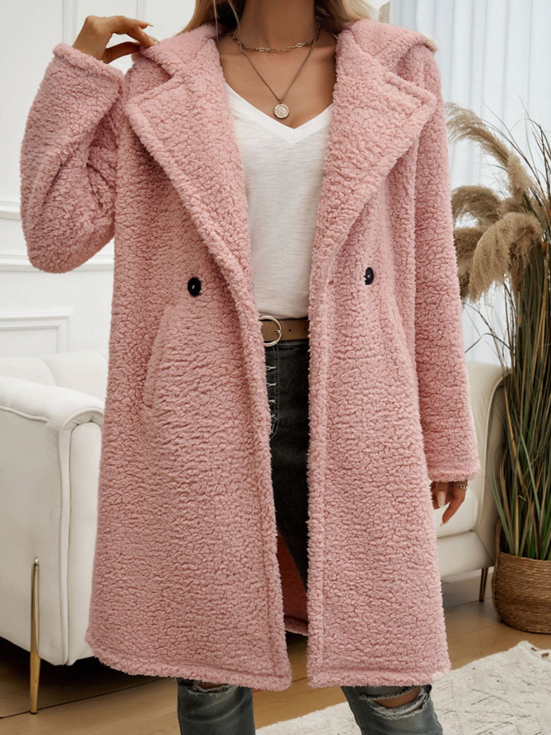 Devine Pocketed Long Sleeve Hooded Teddy Coat-TOPS / DRESSES-[Adult]-[Female]-Dusty Pink-S-2022 Online Blue Zone Planet