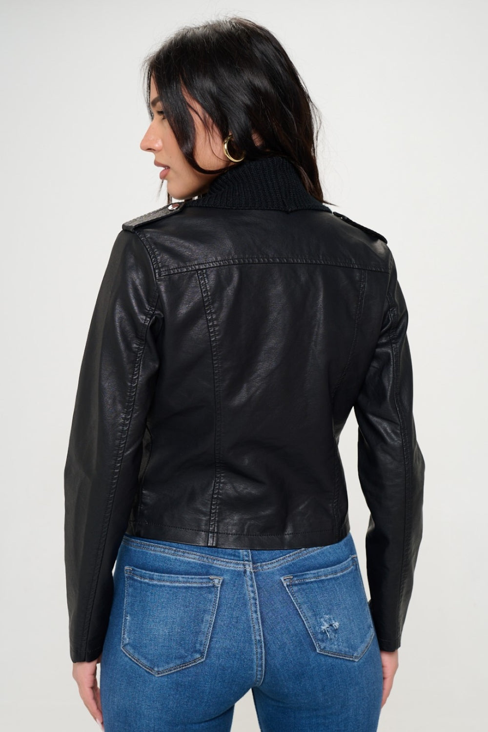 Coalition LA Knit Collared Faux Leather Crop Jacket-TOPS / DRESSES-[Adult]-[Female]-2022 Online Blue Zone Planet