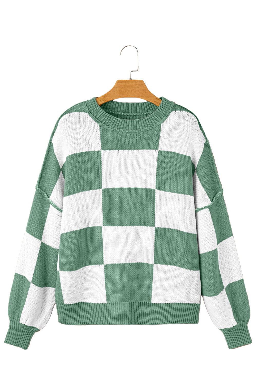 Blue Zone Planet | Pink Checked Bishop Sleeve Pullover Sweater-Sweaters-[Adult]-[Female]-2022 Online Blue Zone Planet