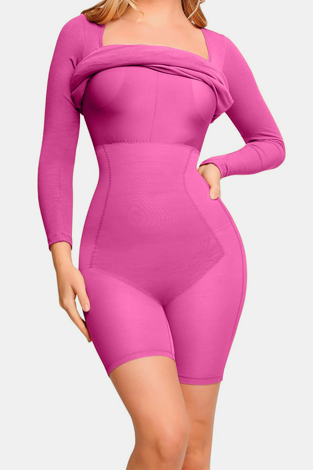 Blue Zone Planet | Basic Bae Full Size Built-In Shapewear Square Neck Long Sleeve Dress-TOPS / DRESSES-[Adult]-[Female]-2022 Online Blue Zone Planet