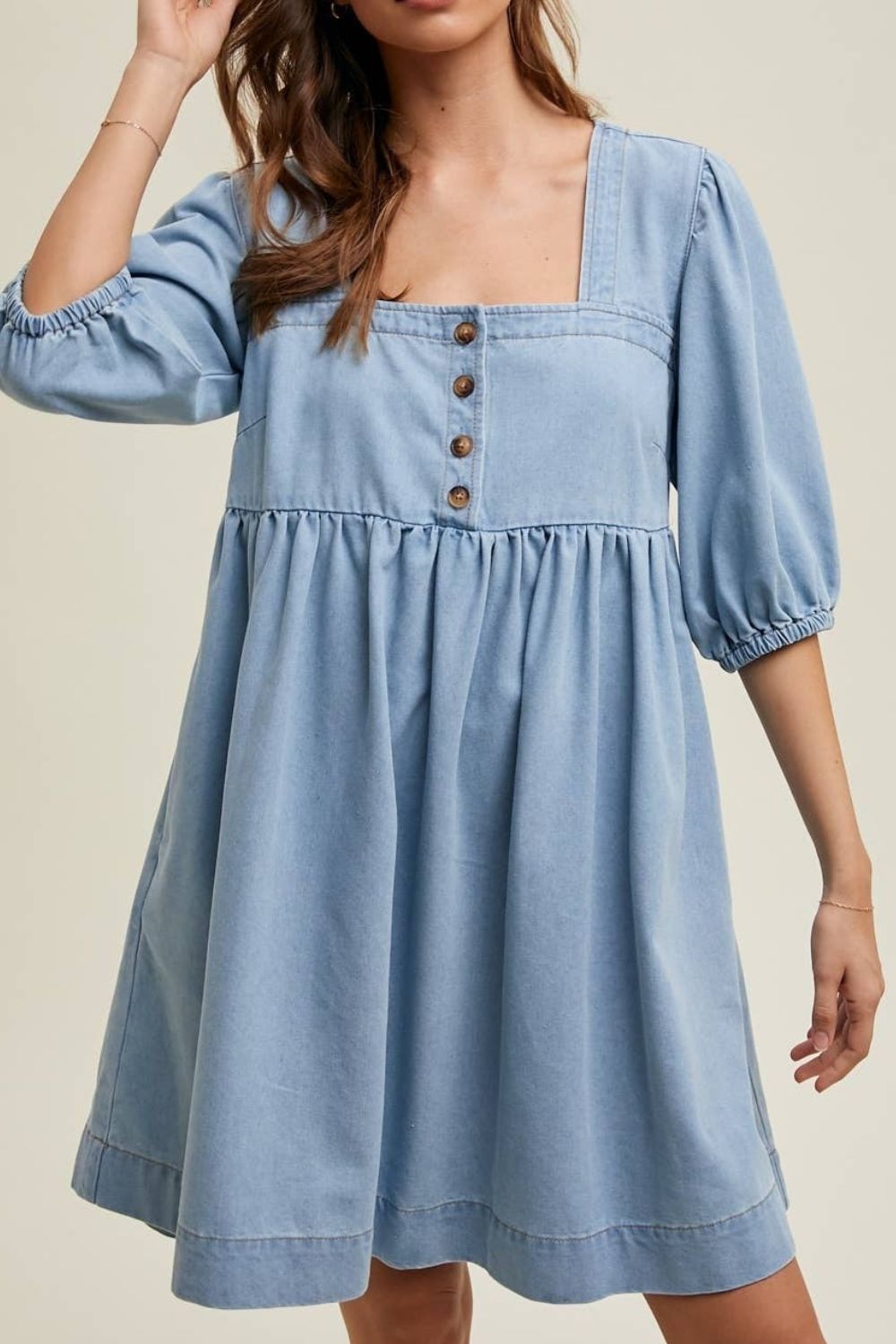 Square Neck Half Sleeve Denim Dress-TOPS / DRESSES-[Adult]-[Female]-Medium-S-2022 Online Blue Zone Planet