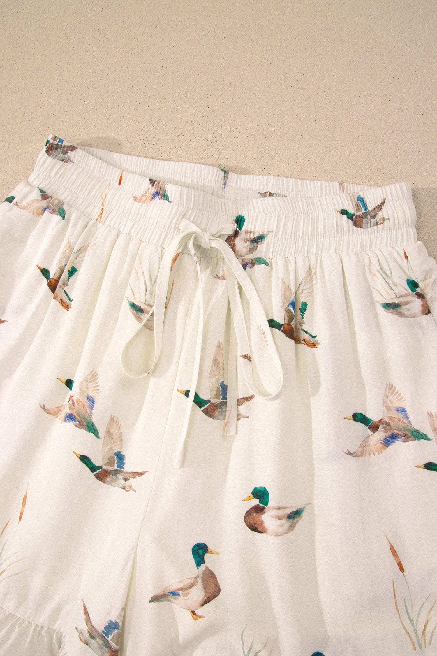 Beige Mallard Print Shirt Style Short Two Piece Set-Two Piece Sets/Short Sets-[Adult]-[Female]-2022 Online Blue Zone Planet