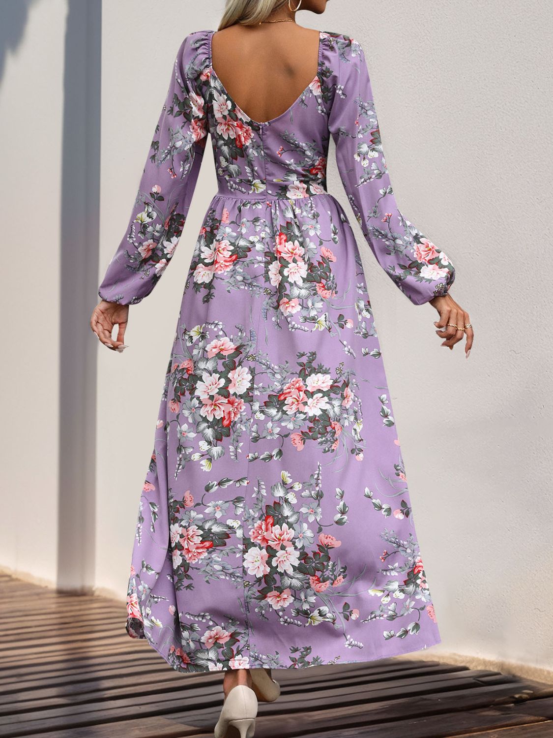 Slit Printed Surplice Long Sleeve Maxi Dress-TOPS / DRESSES-[Adult]-[Female]-2022 Online Blue Zone Planet