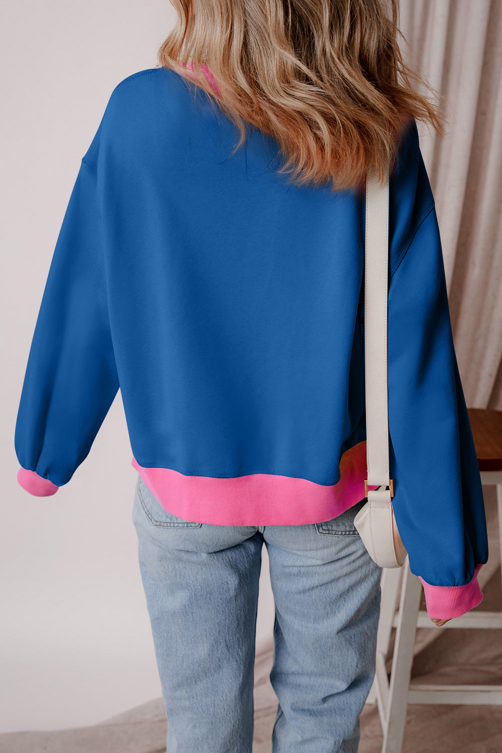 Blue Colorblock Bubble Sleeve Sweatshirt-Tops/Sweatshirts & Hoodies-[Adult]-[Female]-2022 Online Blue Zone Planet