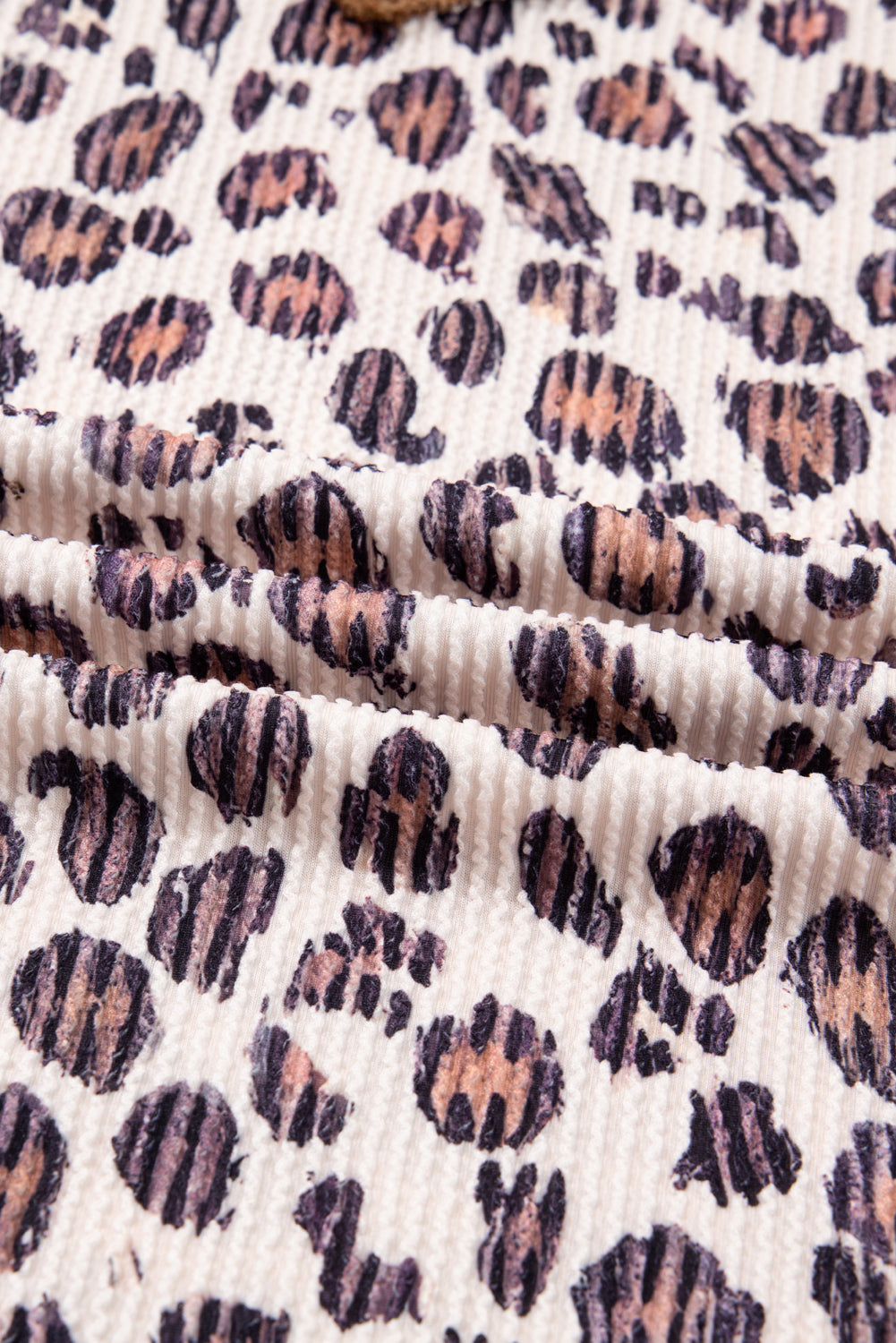 Parchment Leopard Colorblock Patchwork Twist Ribbed Plus Size V Neck Baggy Pullover-Plus Size/Plus Size Tops/Plus Size Long Sleeve Tops-[Adult]-[Female]-2022 Online Blue Zone Planet