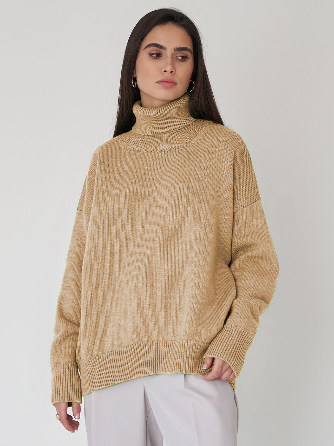 Turtleneck Long Sleeve Sweater-TOPS / DRESSES-[Adult]-[Female]-Tan-S-2022 Online Blue Zone Planet