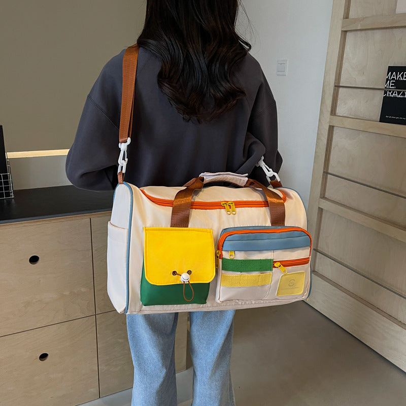Color Block Multi-Pockets Travel Bag-BAGS-[Adult]-[Female]-Beige-One Size-2022 Online Blue Zone Planet
