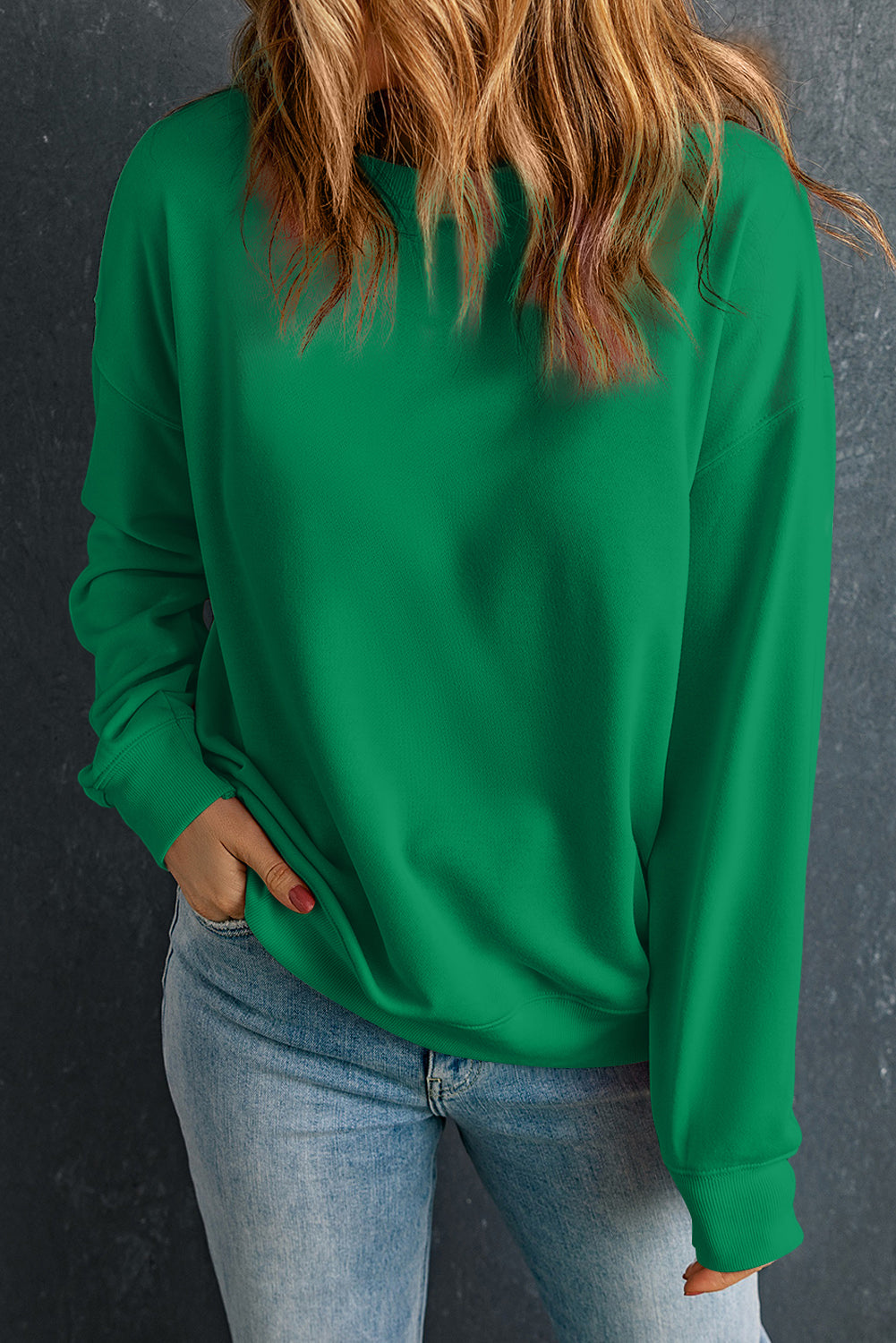 Dark Green Solid Classic Crewneck Pullover Sweatshirt-Tops/Sweatshirts & Hoodies-[Adult]-[Female]-Dark Green-S-2022 Online Blue Zone Planet