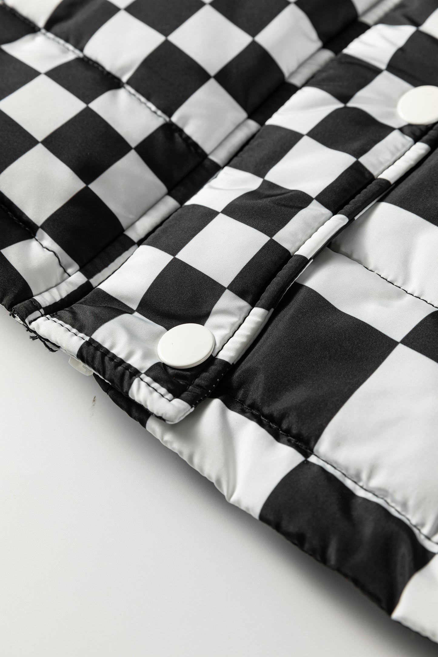 Black Double Checked Stand Collar Cropped Puffer Vest-Outerwear/Vests-[Adult]-[Female]-2022 Online Blue Zone Planet