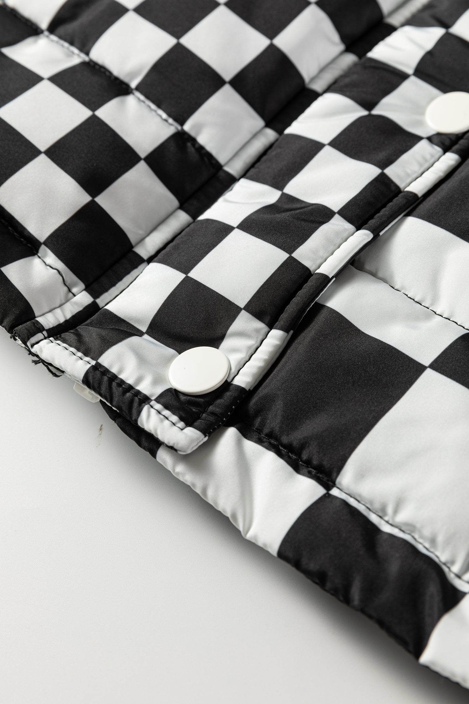 Black Double Checked Stand Collar Cropped Puffer Vest-Outerwear/Vests-[Adult]-[Female]-2022 Online Blue Zone Planet