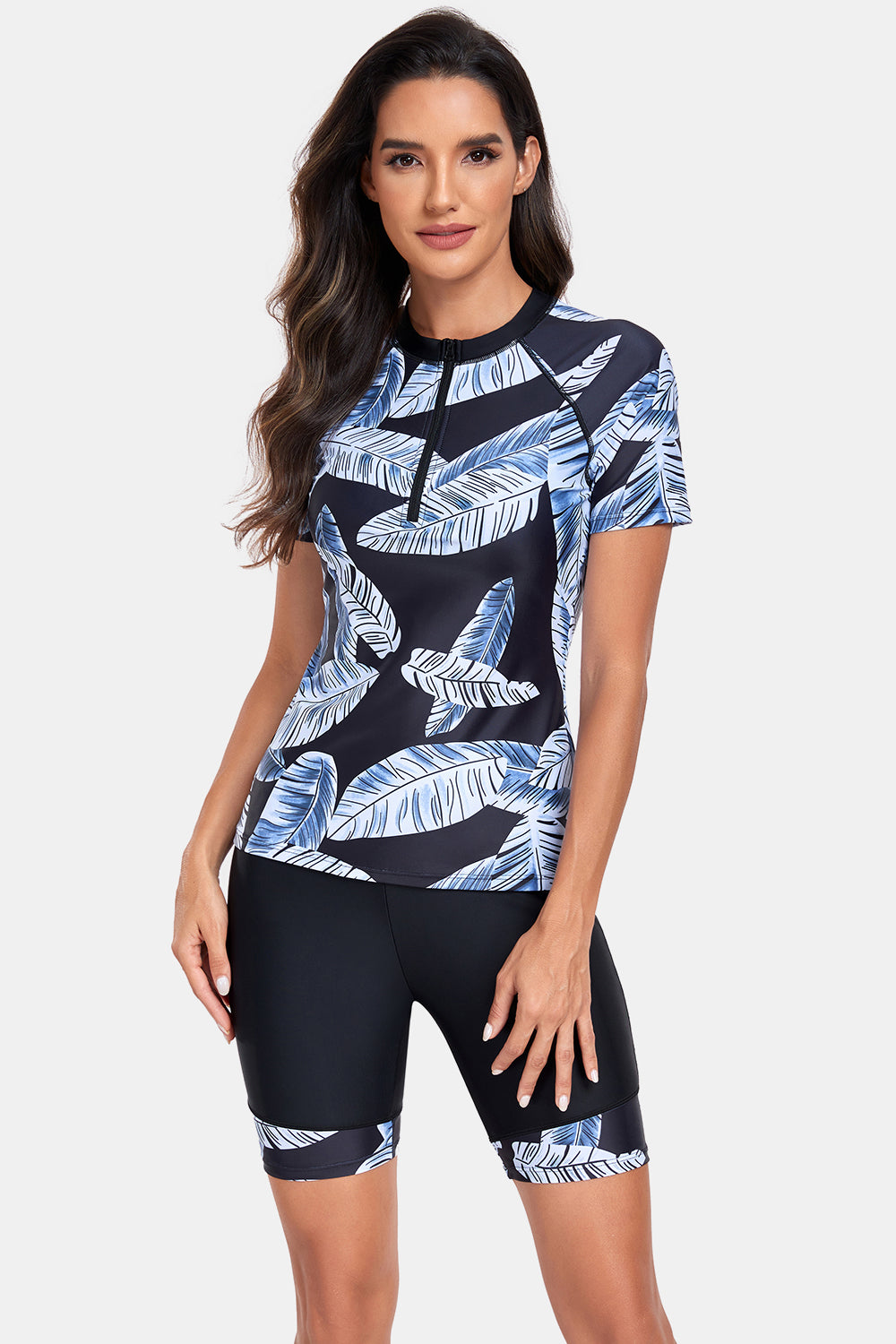 Blue Zone Planet | Printed Round Neck Short Sleeve Two-Piece Swim Set-TOPS / DRESSES-[Adult]-[Female]-2022 Online Blue Zone Planet