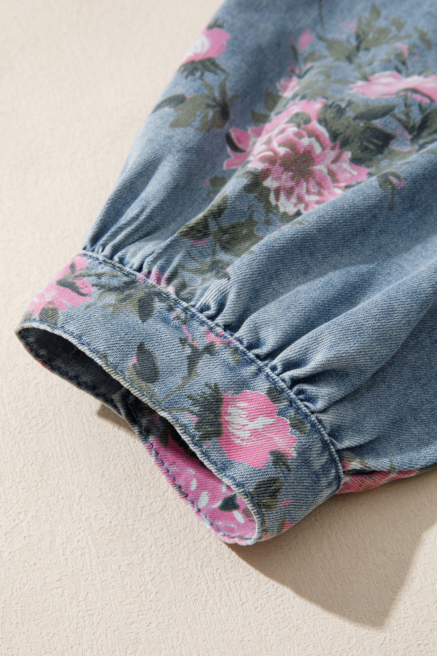 Blue Bracelet Sleeve Floral Denim Shirt-Bracelet-[Adult]-[Female]-2022 Online Blue Zone Planet
