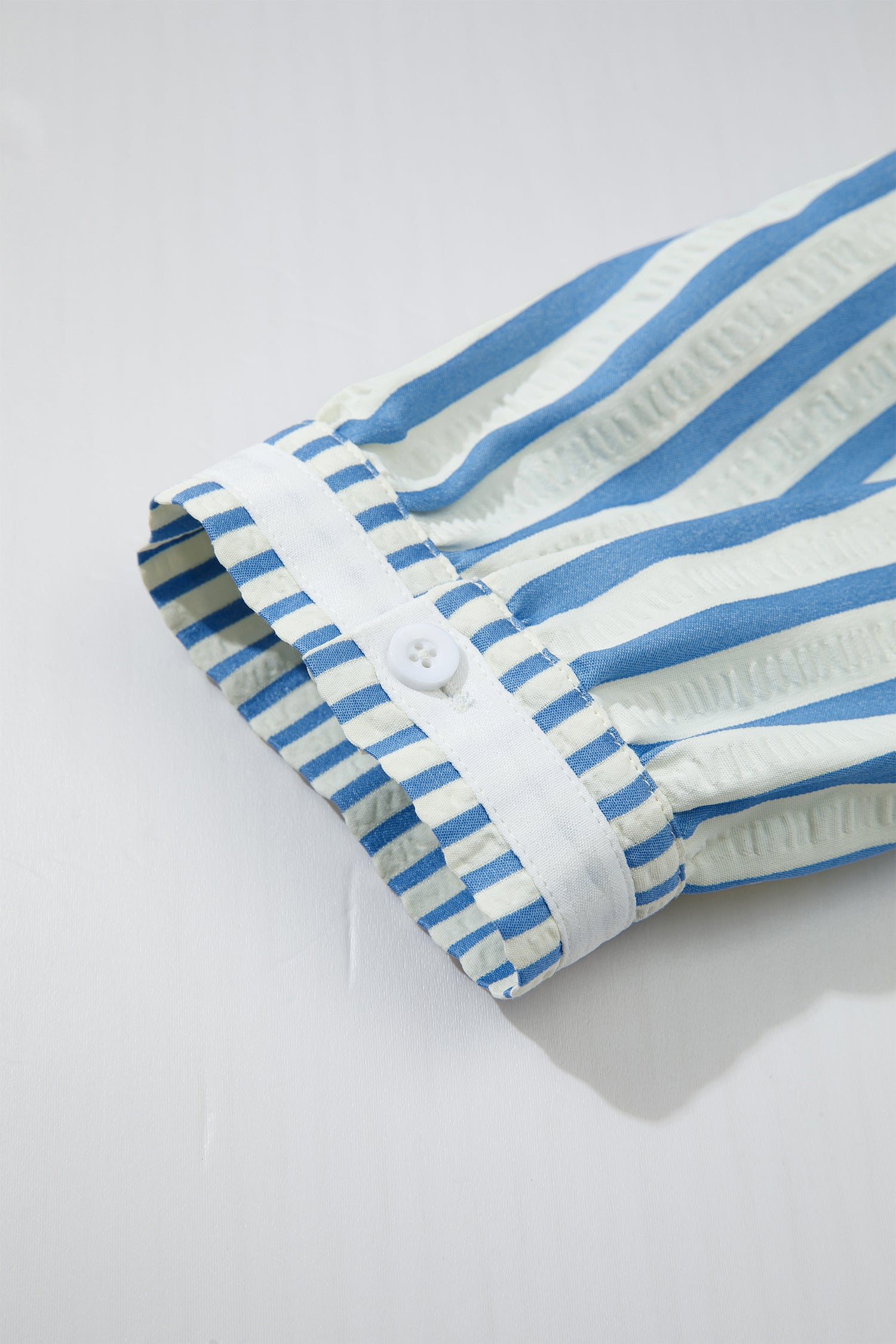 Sky Blue Stripe 3/4 Sleeve Collared Neck Blouse-Tops/Blouses & Shirts-[Adult]-[Female]-2022 Online Blue Zone Planet