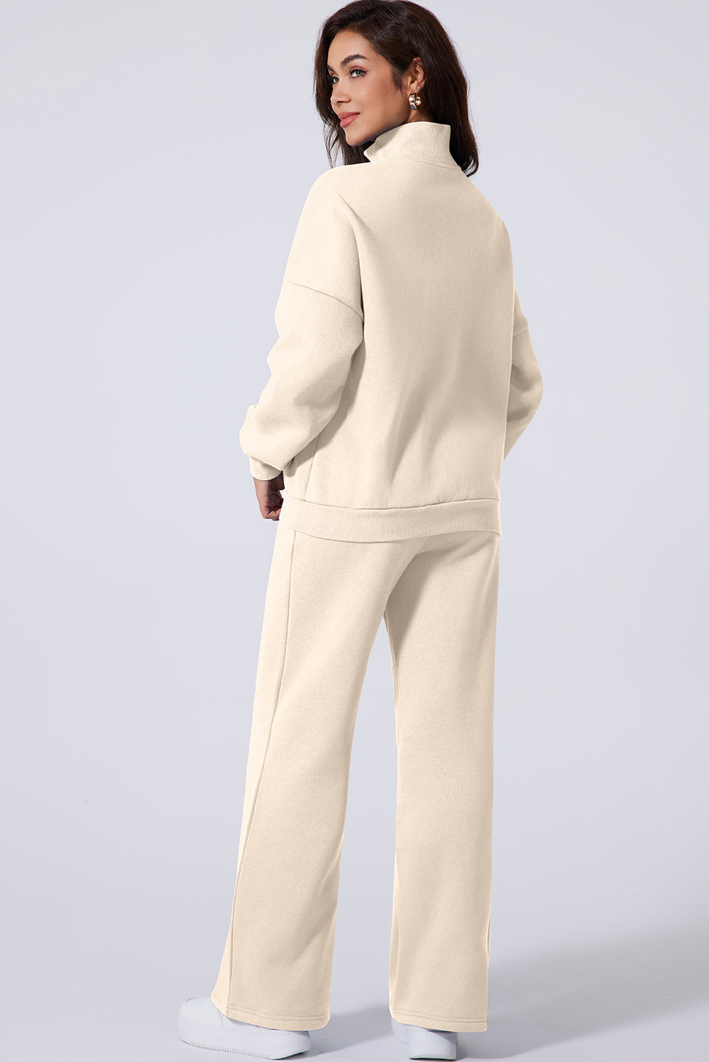 Light Grey Drop Shoulder Zip Up Jacket Drawstring Pants Active 2pcs Set-Activewear/Activewear Sets-[Adult]-[Female]-2022 Online Blue Zone Planet