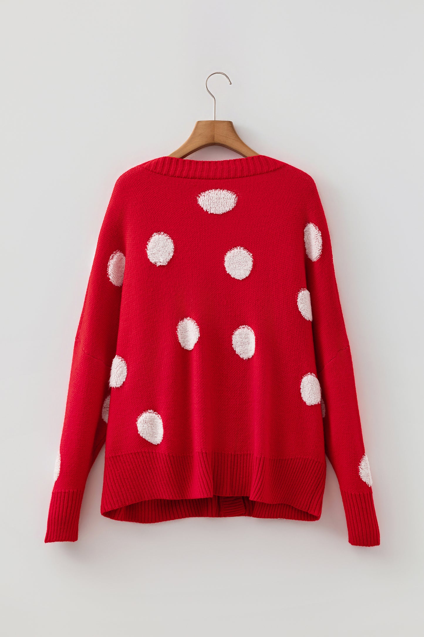 Beige Polka Dot Button Front Oversized V Neck Cardigan-Sweaters & Cardigans/Cardigans-[Adult]-[Female]-2022 Online Blue Zone Planet