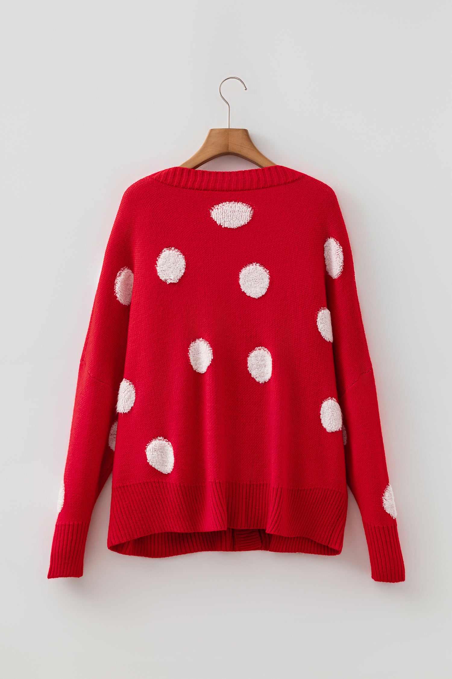 Beige Polka Dot Button Front Oversized V Neck Cardigan-Sweaters & Cardigans/Cardigans-[Adult]-[Female]-2022 Online Blue Zone Planet