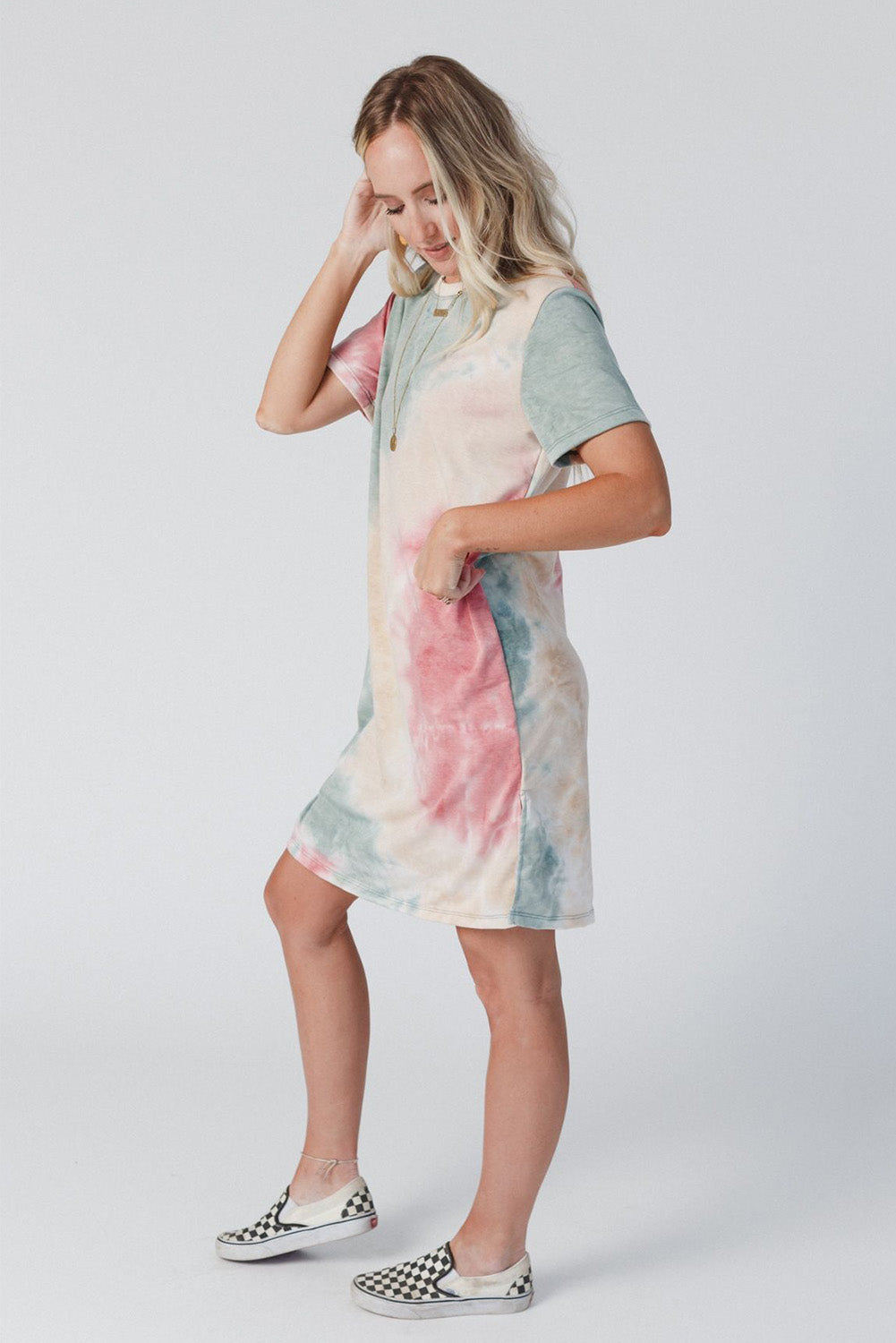 Multicolor Tie Dye Oversized Slit Tee Dress Blue Zone Planet