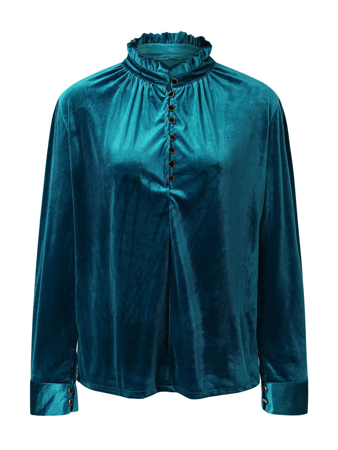 Half Button Long Sleeve Blouse-TOPS / DRESSES-[Adult]-[Female]-2022 Online Blue Zone Planet