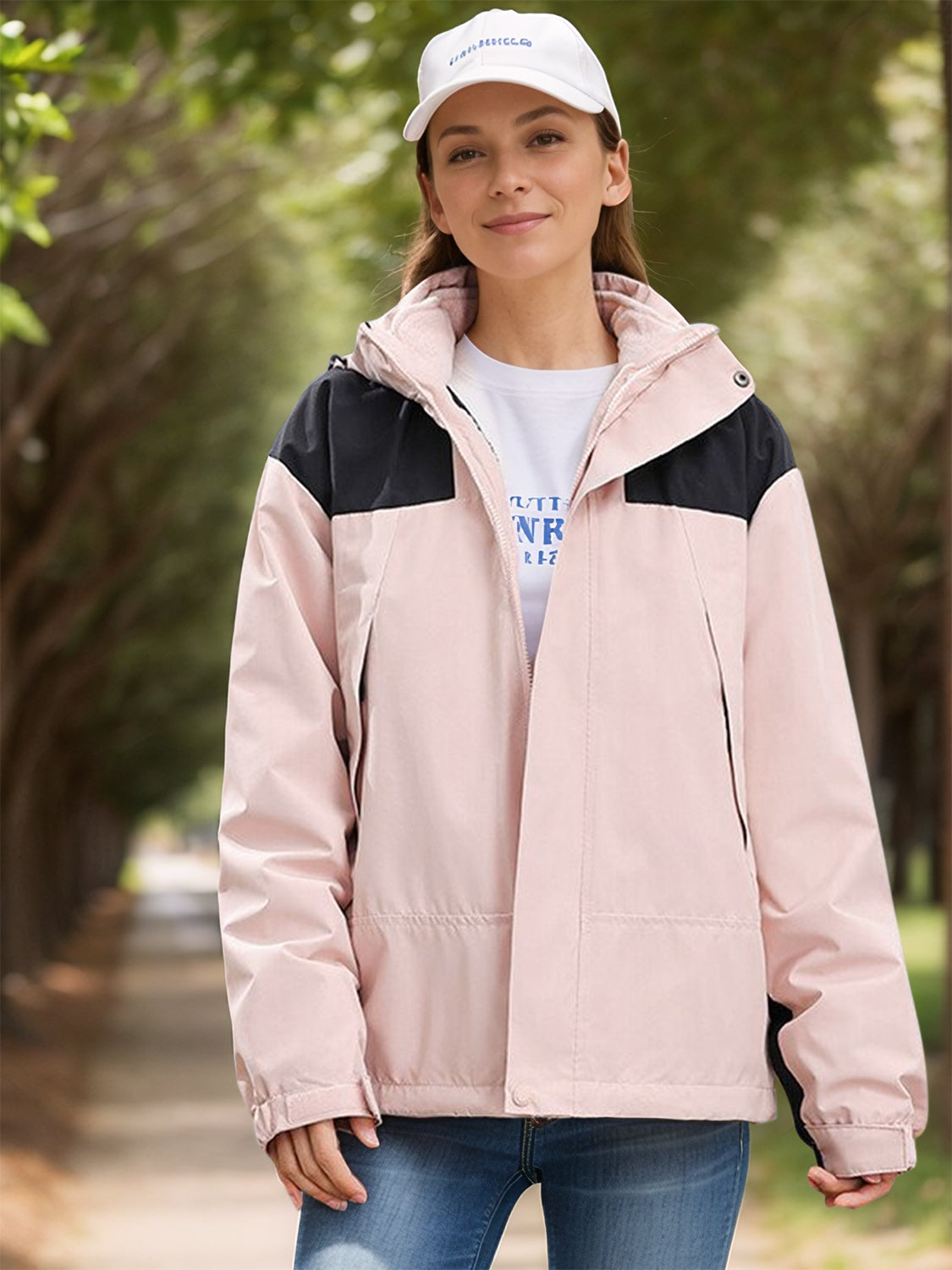 Contrast Zip Up Hooded Trench Coat with Liner-TOPS / DRESSES-[Adult]-[Female]-Blush Pink-S-2022 Online Blue Zone Planet