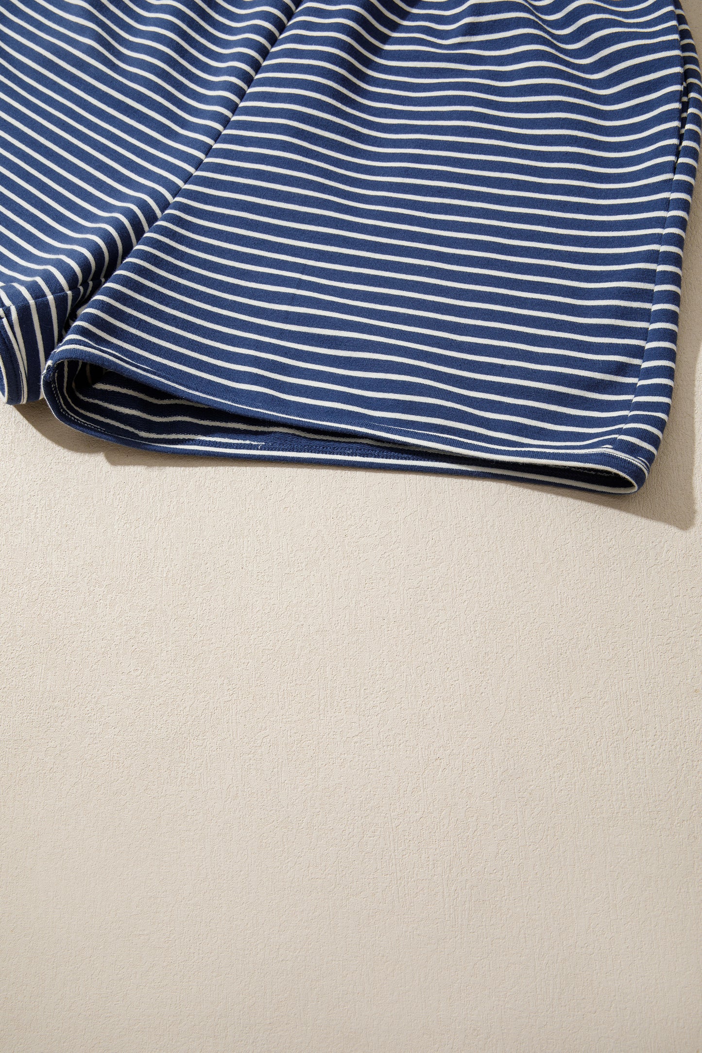 Blue Stripe Ribbed Patchwork Mock Neck Baggy Pullover Matching Shorts Set-Two Piece Sets/Short Sets-[Adult]-[Female]-2022 Online Blue Zone Planet