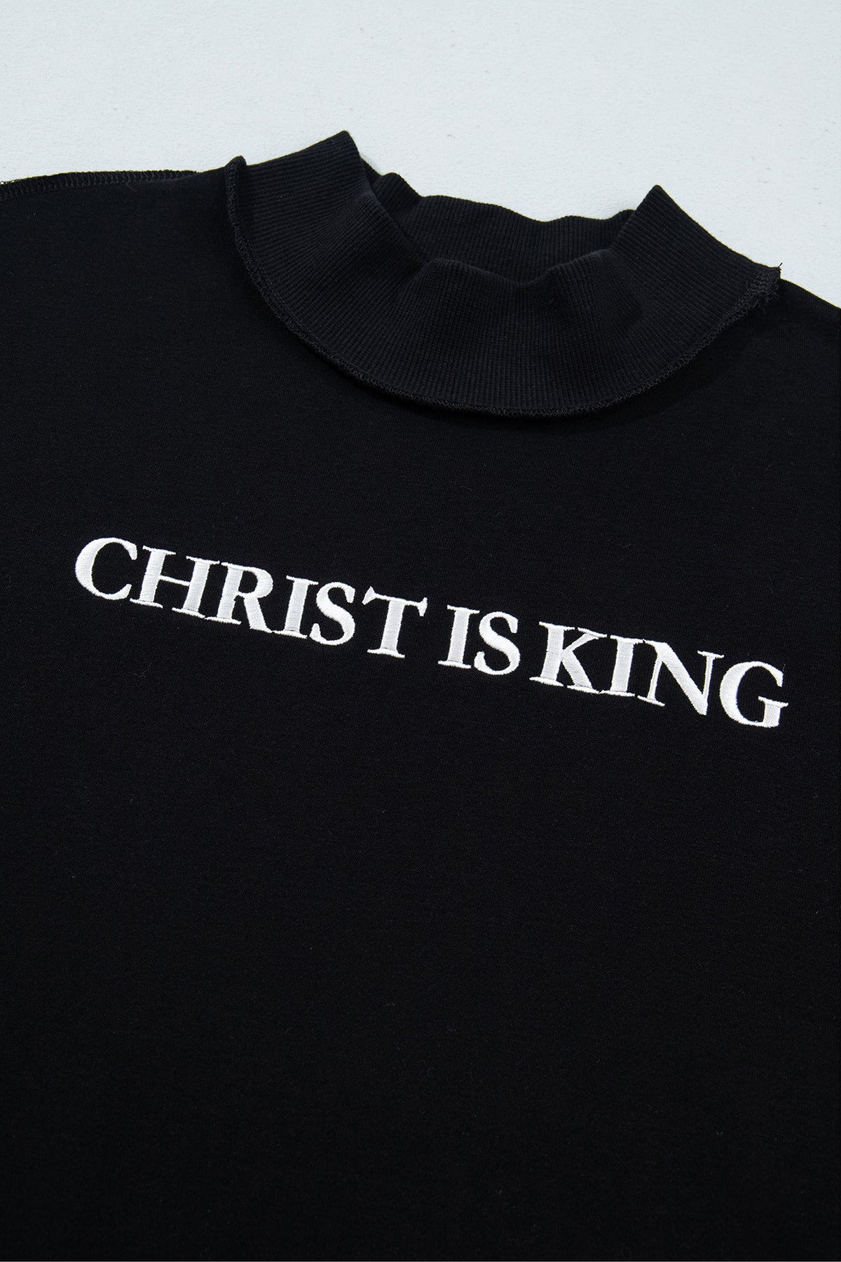 Black CHRIST IS KING Embroidery High Neck Baggy Sweatshirt-Tops / Dresses-[Adult]-[Female]-2022 Online Blue Zone Planet