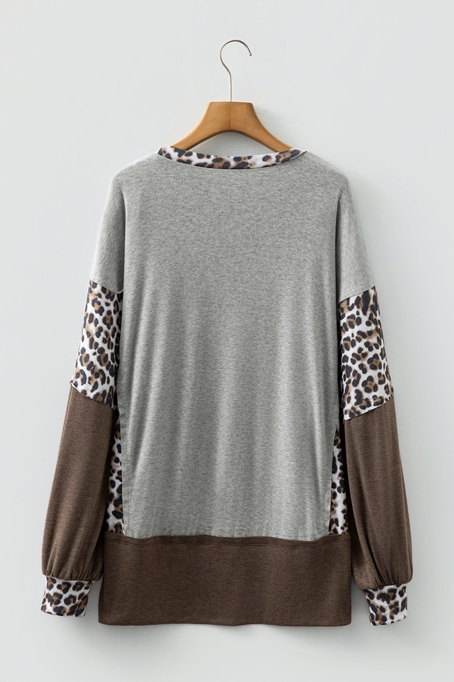 Gray Color Block Leopard Patchwork Dolman Sleeve High Low Baggy Sweatshirt-Tops/Sweatshirts & Hoodies-[Adult]-[Female]-2022 Online Blue Zone Planet