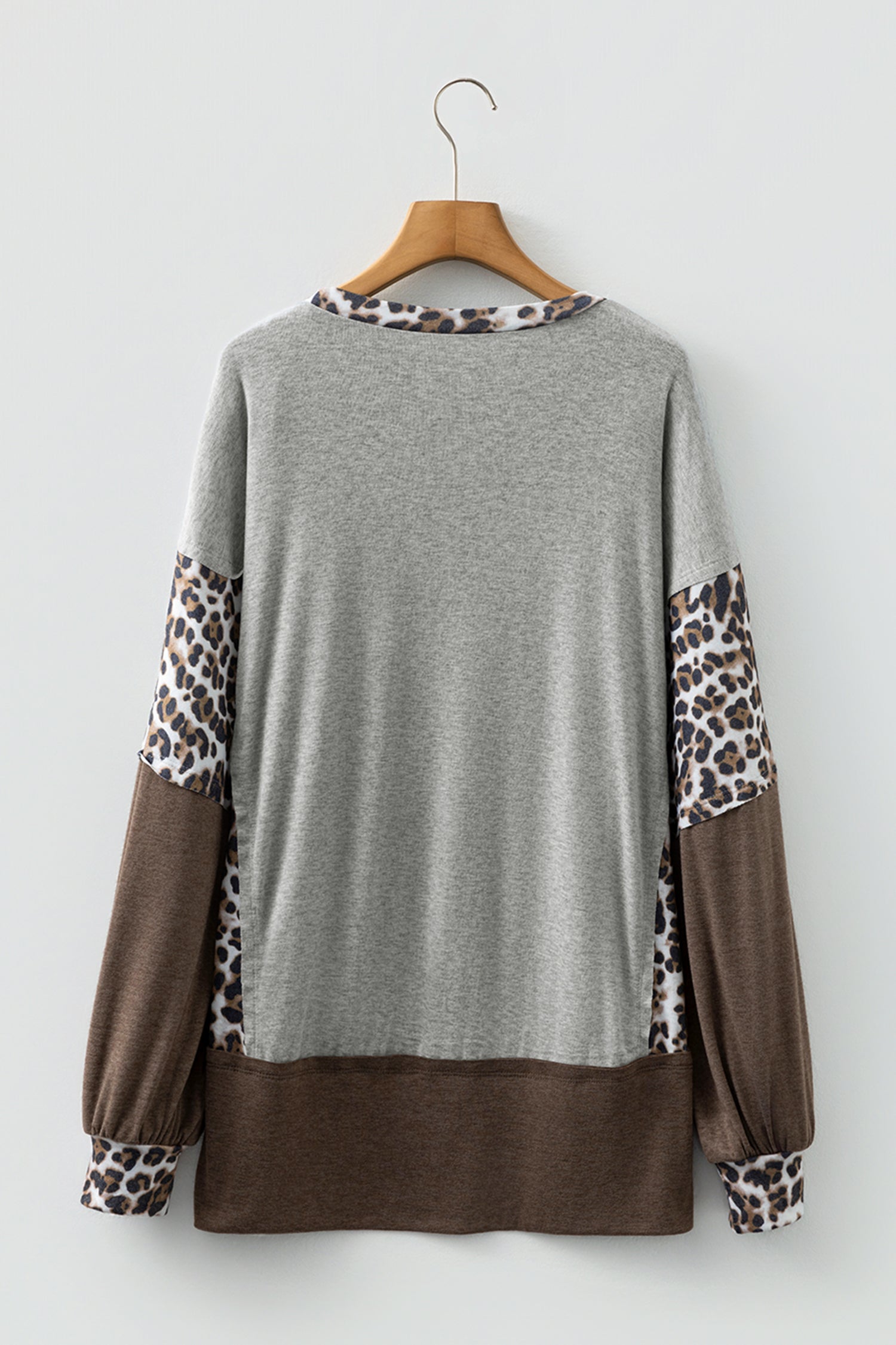Gray Color Block Leopard Patchwork Dolman Sleeve High Low Baggy Sweatshirt-Tops/Sweatshirts & Hoodies-[Adult]-[Female]-2022 Online Blue Zone Planet