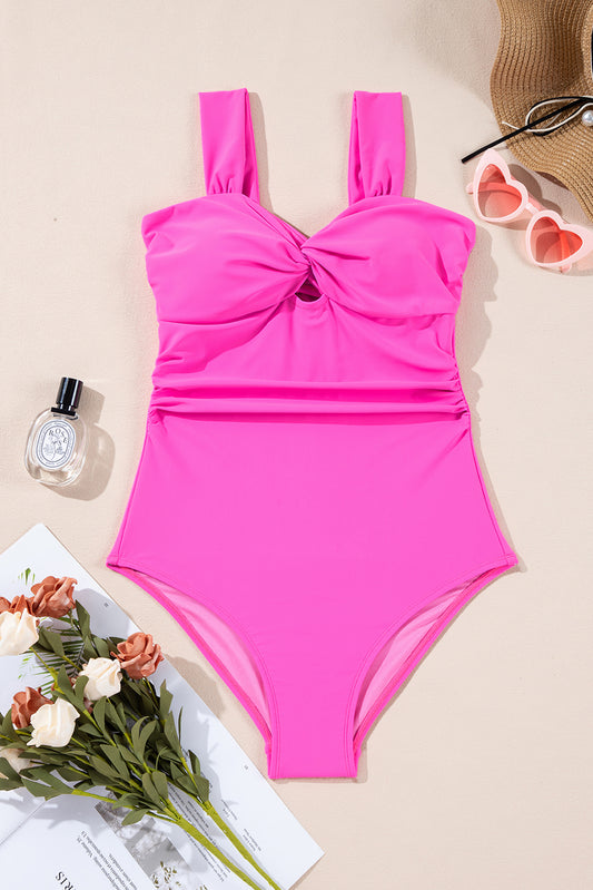 Bright Pink Cut out Twist Bowknot Backless One Piece Swimsuit-Swimwear/One Piece Swimsuit-[Adult]-[Female]-2022 Online Blue Zone Planet