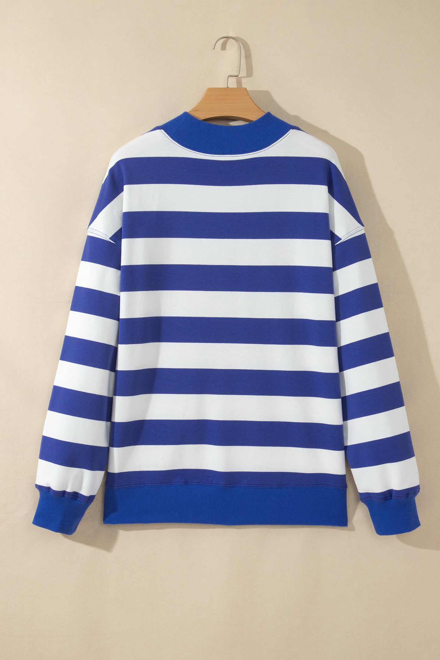 Blue Stripe Colorblock Mock Neck Relaxed Sweatshirt-Tops/Sweatshirts & Hoodies-[Adult]-[Female]-2022 Online Blue Zone Planet