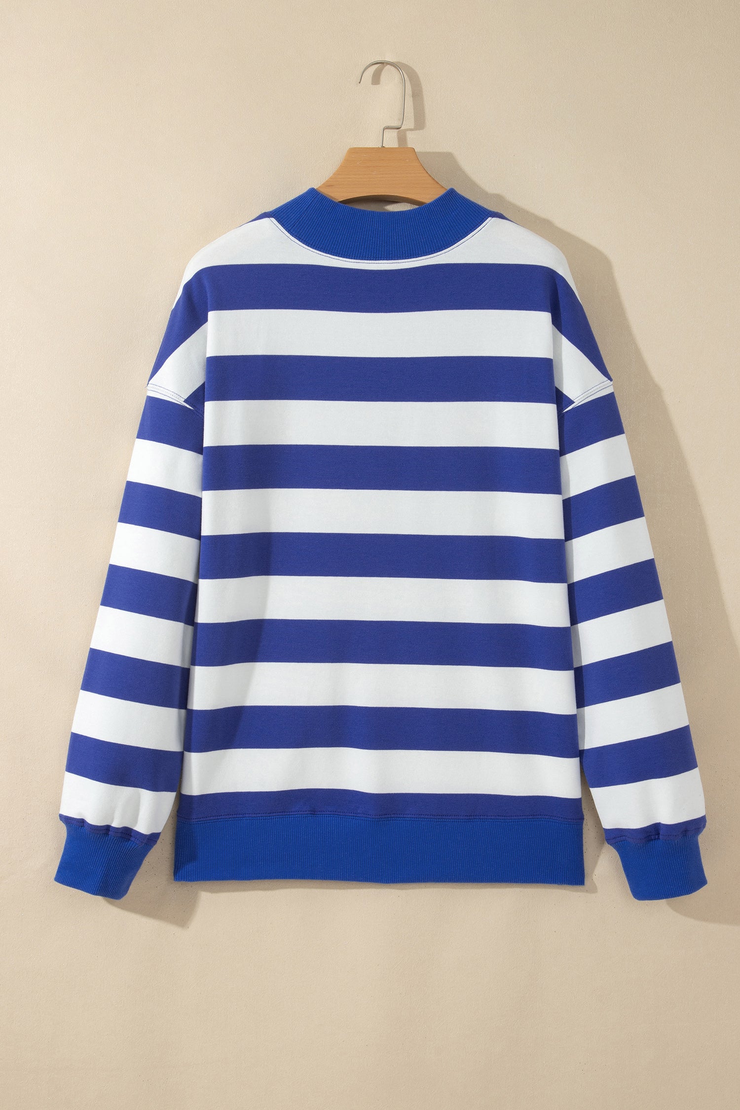 Blue Stripe Colorblock Mock Neck Relaxed Sweatshirt-Tops/Sweatshirts & Hoodies-[Adult]-[Female]-2022 Online Blue Zone Planet