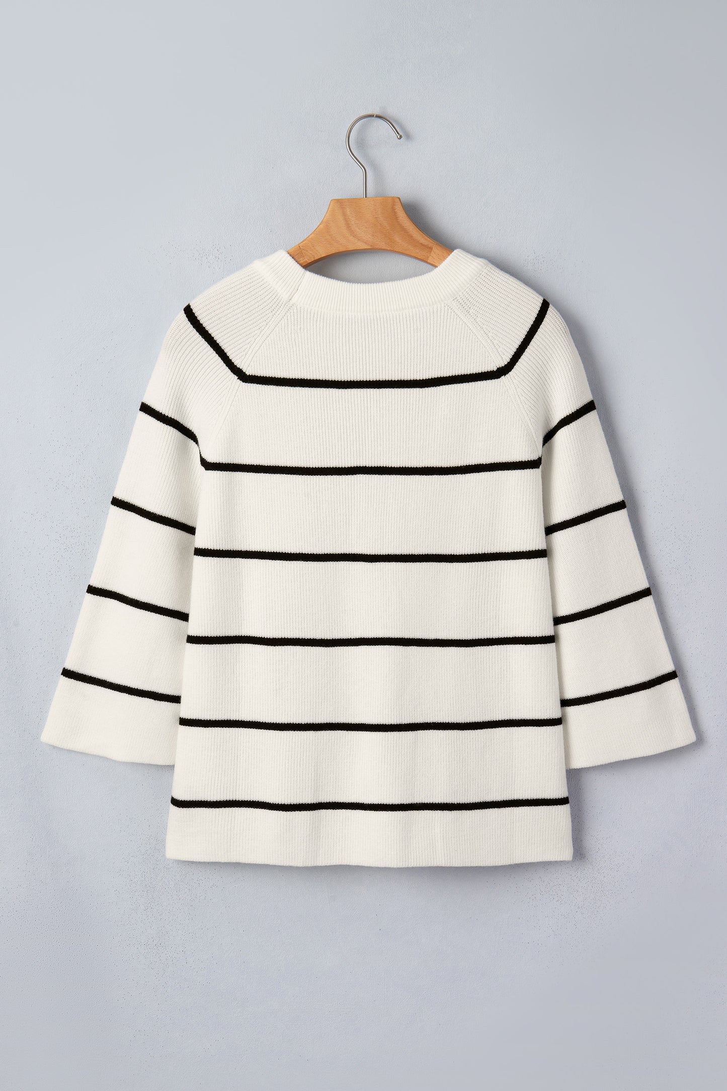 White Stripe Ribbed Knit Half Sleeve Loose Sweater Tee-TOPS / DRESSES-[Adult]-[Female]-2022 Online Blue Zone Planet