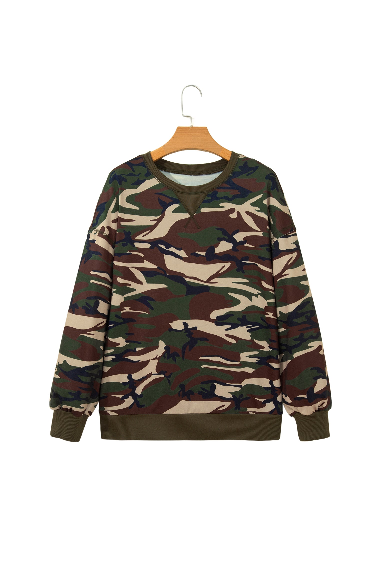 Multicolour Camouflage Print Round Neck Baggy Pullover Sweatshirt-Tops/Sweatshirts & Hoodies-[Adult]-[Female]-2022 Online Blue Zone Planet