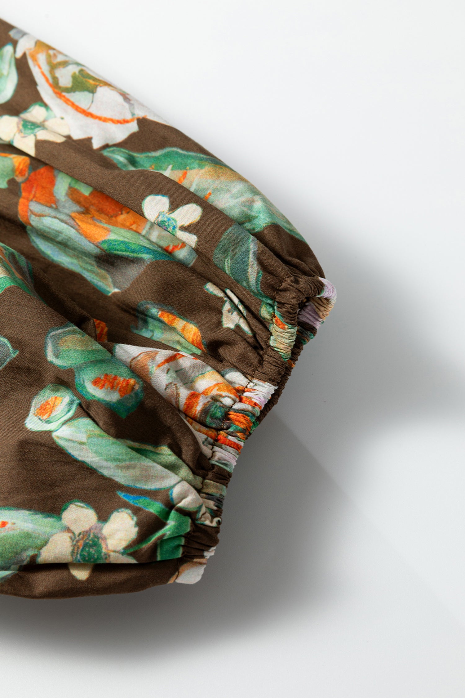 Brown Floral Print Contrast Trim V Neck Pocketed Long Sleeve Mini Dress-TOPS / DRESSES-[Adult]-[Female]-2022 Online Blue Zone Planet