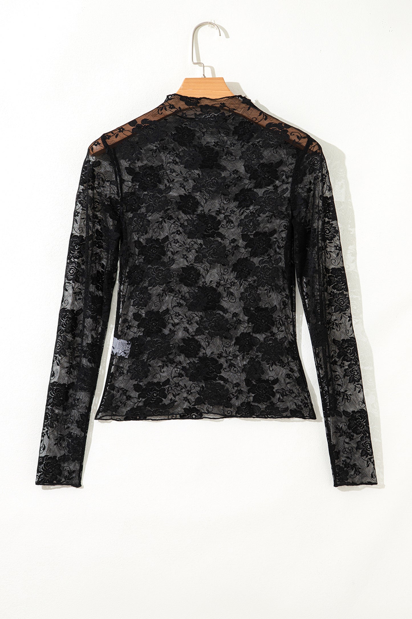 Black Plus Size Floral Mesh Long Sleeve Top-Plus Size/Plus Size Tops/Plus Size Long Sleeve Tops-[Adult]-[Female]-2022 Online Blue Zone Planet
