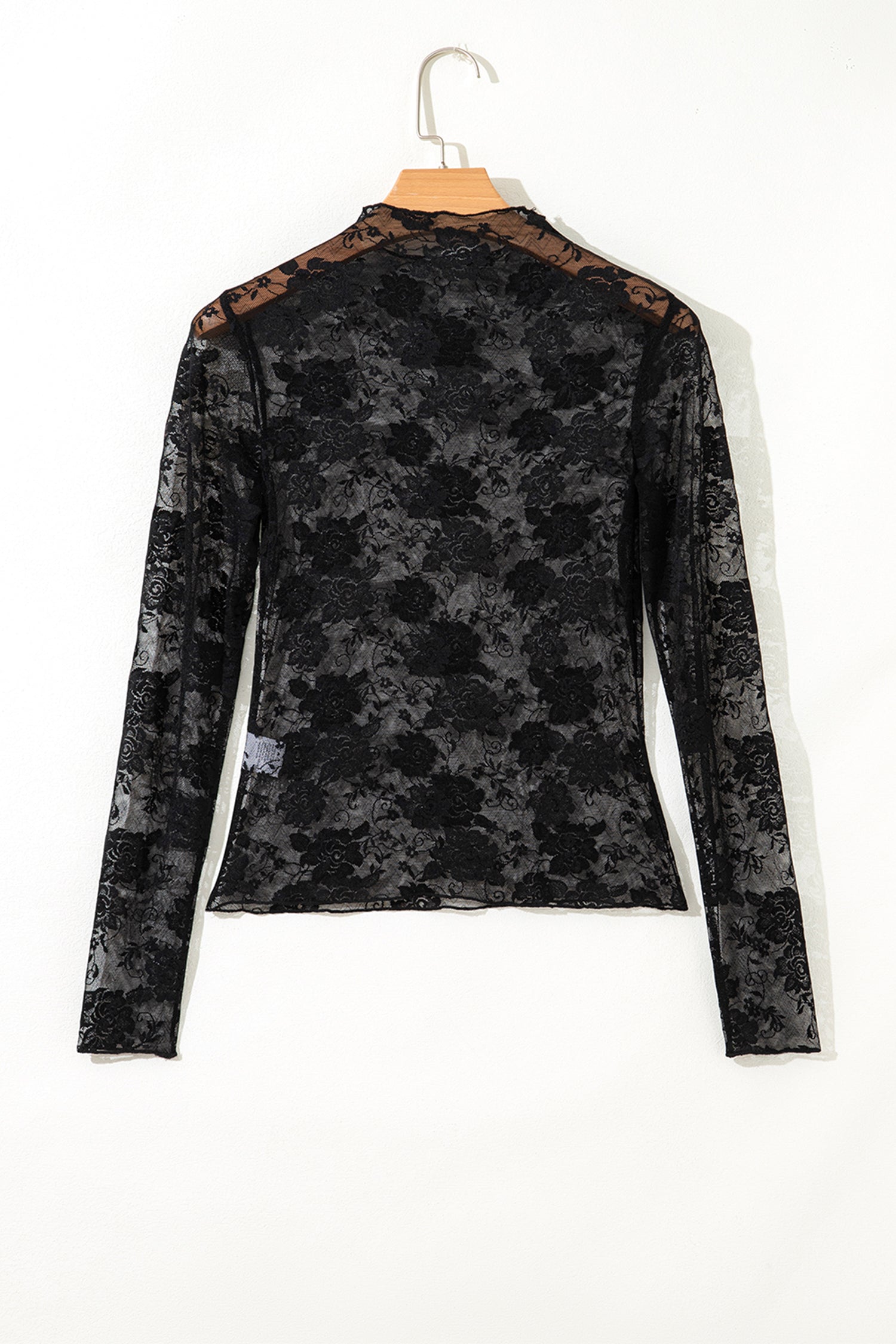 Black Plus Size Floral Mesh Long Sleeve Top-Plus Size/Plus Size Tops/Plus Size Long Sleeve Tops-[Adult]-[Female]-2022 Online Blue Zone Planet