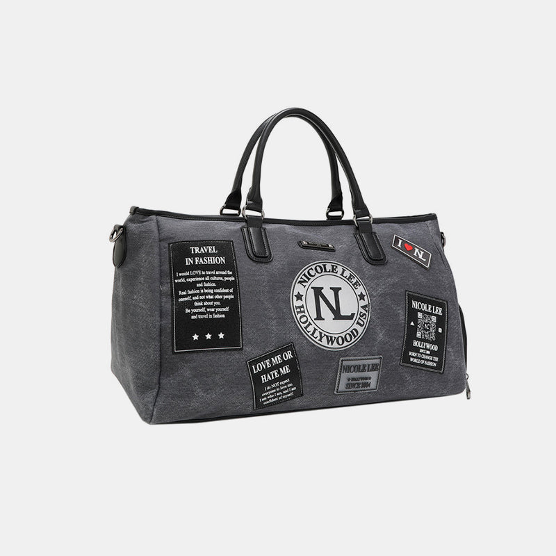 Nicole Lee USA Denim Patch Duffel-HANDBAGS-[Adult]-[Female]-Gray-One Size-2022 Online Blue Zone Planet