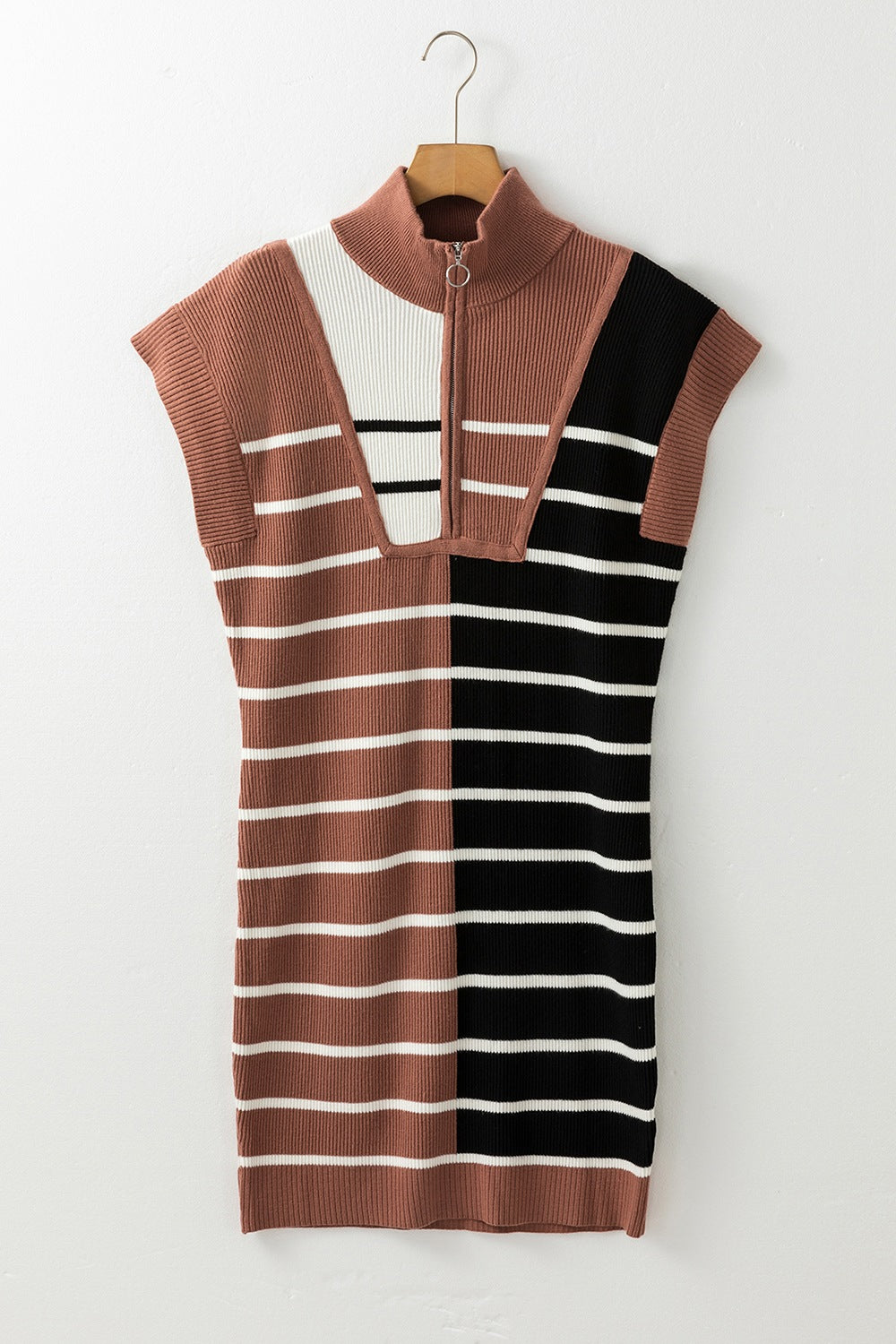 Striped Quarter Zip Cap Sleeve Sweater Dress-TOPS / DRESSES-[Adult]-[Female]-2022 Online Blue Zone Planet