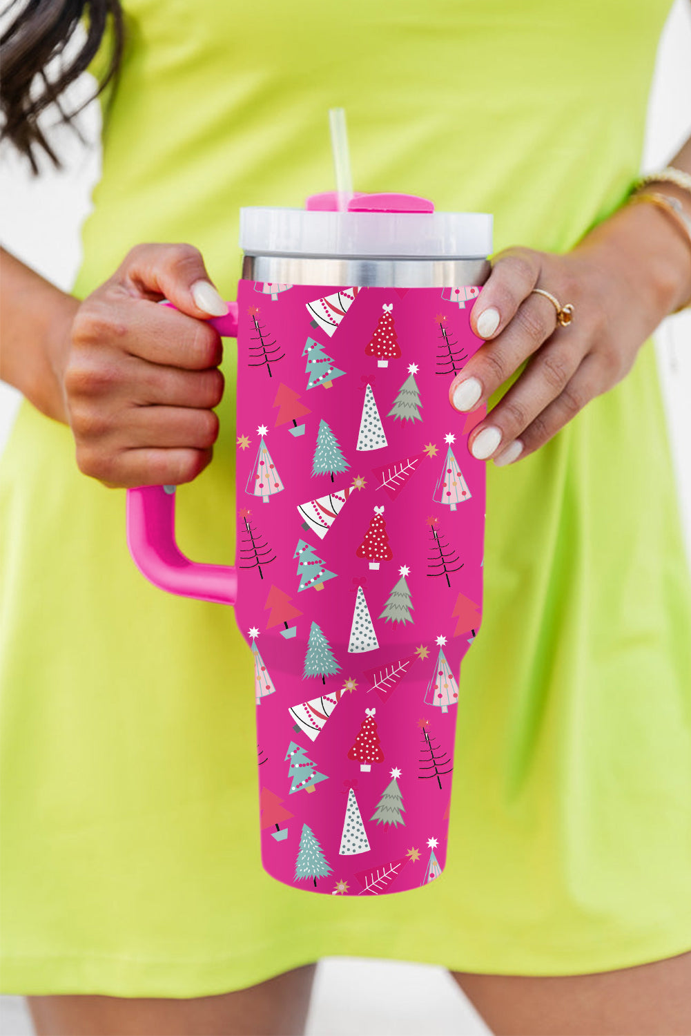 Rose Red Cartoon Christmas Tree Printed Thermos Cup 40oz-Accessories/Tumblers-[Adult]-[Female]-Rose Red-ONE SIZE-2022 Online Blue Zone Planet