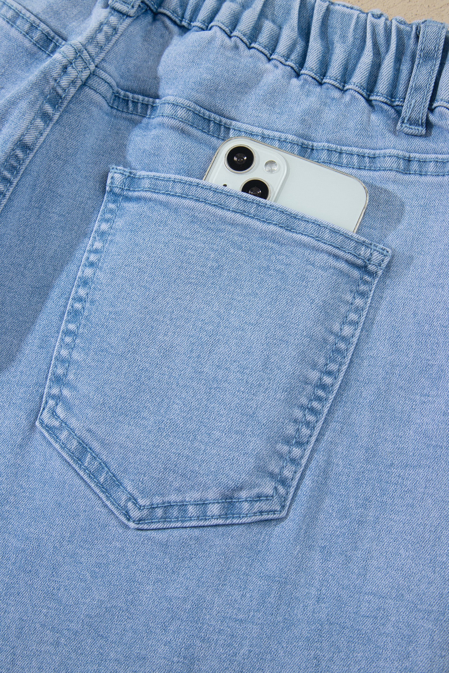 Beau Blue Solid Color Square Patch Pocket Ankle-length Barrel Jeans-Bottoms/Jeans-[Adult]-[Female]-2022 Online Blue Zone Planet