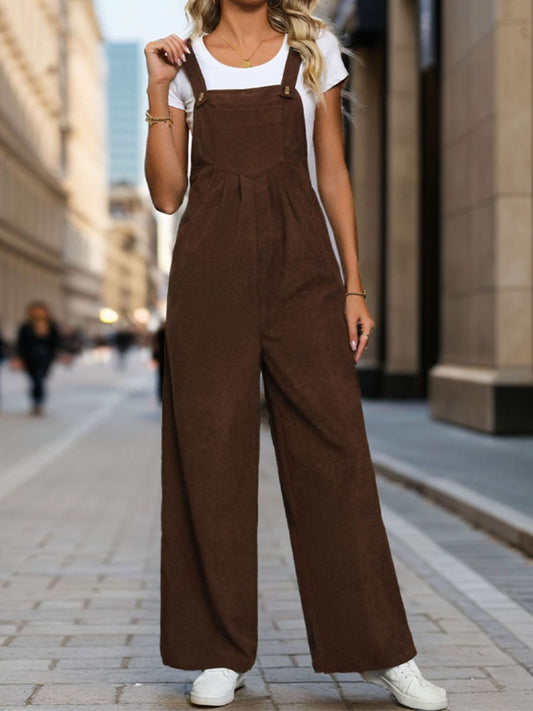 Square Neck Wide Strap Overalls-TOPS / DRESSES-[Adult]-[Female]-Brown-S-2022 Online Blue Zone Planet