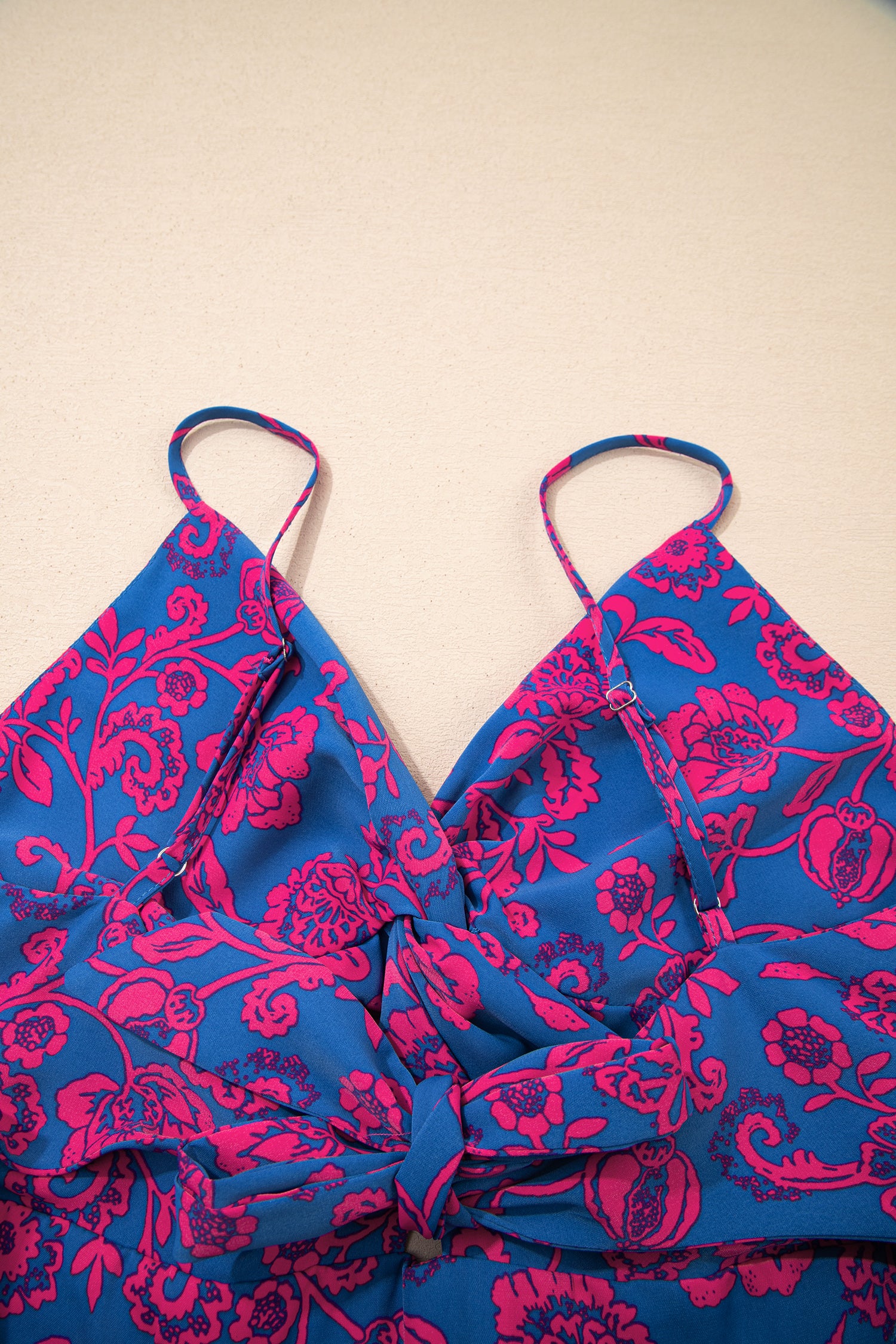 Blue Floral Print Twisted V Neck Tied Backless Maxi Dress-TOPS / DRESSES-[Adult]-[Female]-2022 Online Blue Zone Planet